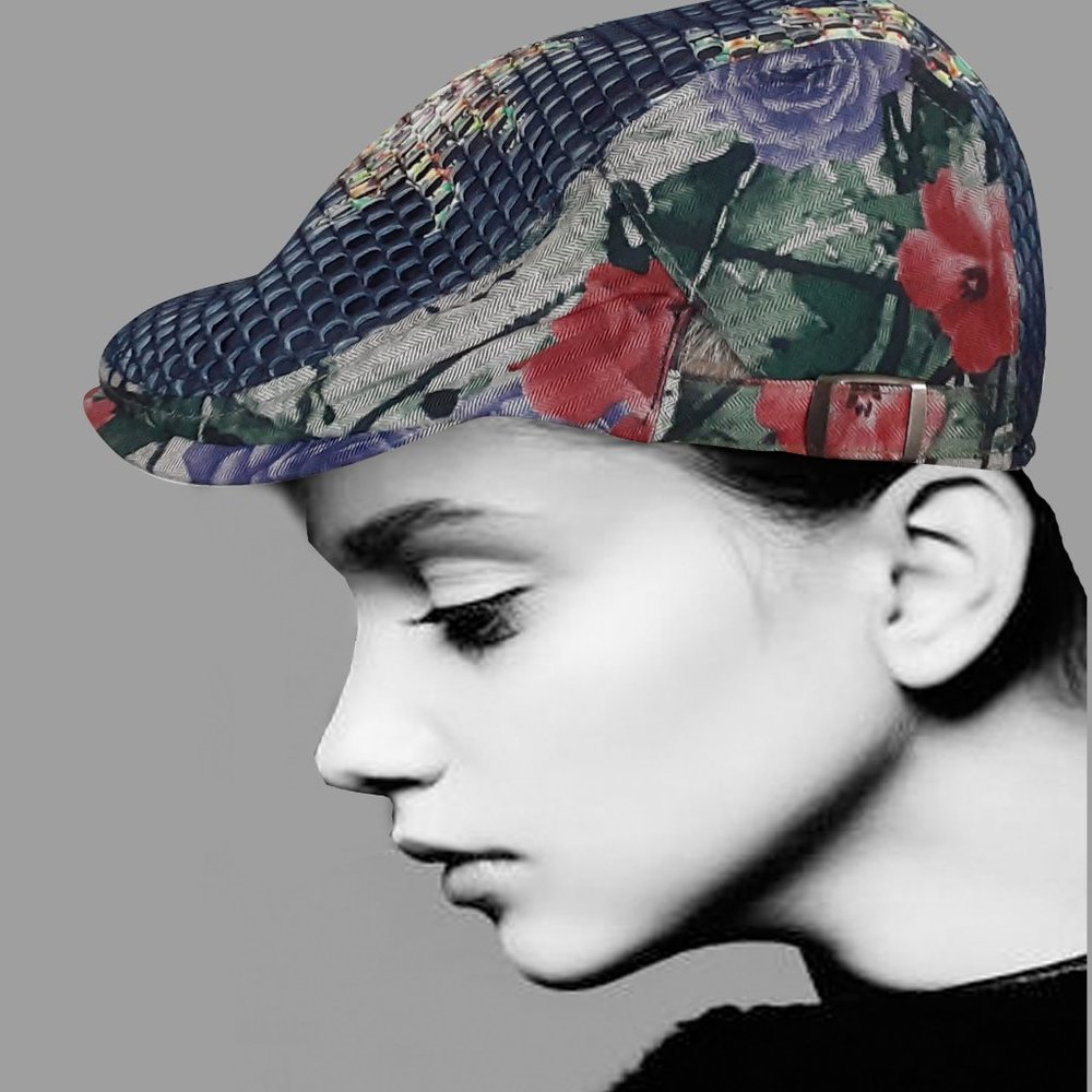 Women's golf driving flat cabbie hat floral design